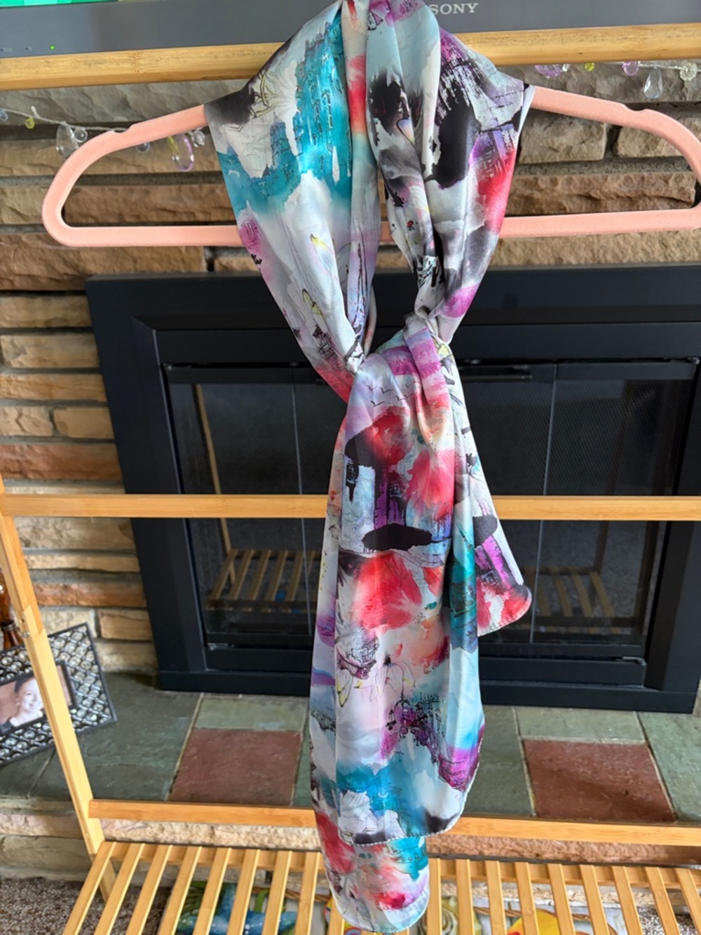 Silky Abstract Watercolor Print Scarf - Multicolor